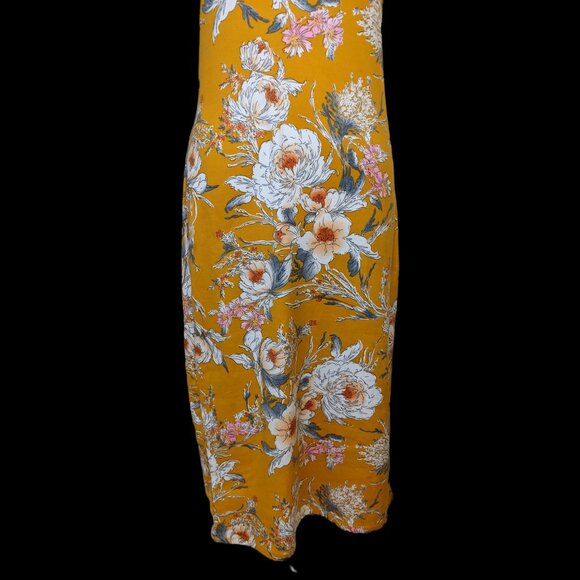 Womens Yellow Cottagecore Maxi Dress White Floral Sleeveless Summer Bodycon Sz L - Picture 4 of 9